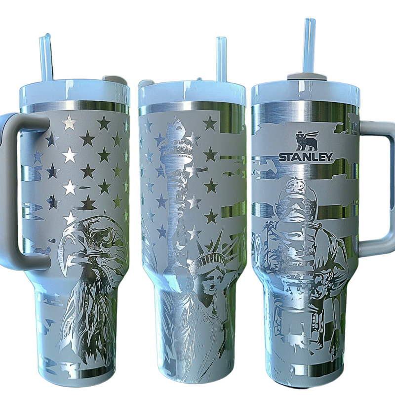 Patriot Liberty Tumbler, Military Engraved Stanley, Liberty Design, American Flag Stanley, Eagle Stanley, Statue of Liberty Stanley (30oz Fog H2.0, Liberty Only)
