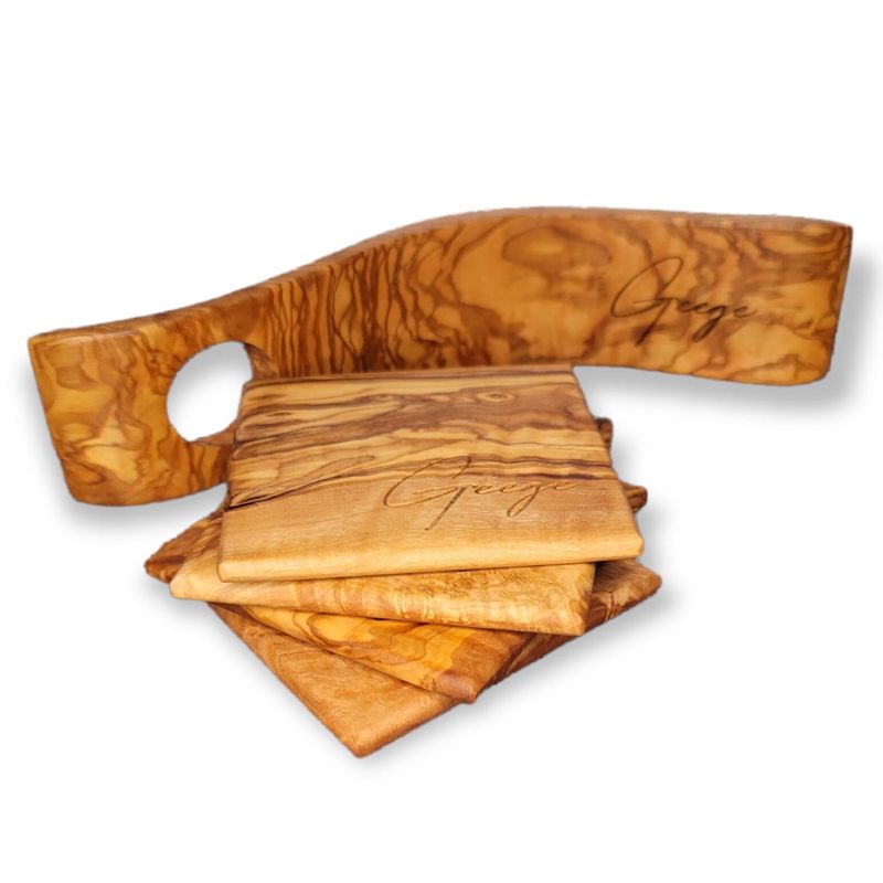 Olive Wood Cutting Board, Large 18" x 9" Olivewood Resin Charcuterie Board, Closing Gift, Wedding Gift, Engagement, Olive Wood Serving Set (Coasters Only, Blue)