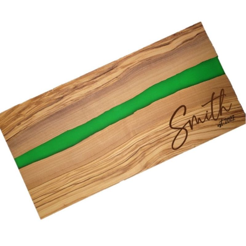 Olive Wood Cutting Board, Large 18" x 9" Olivewood Resin Charcuterie Board, Closing Gift, Wedding Gift, Engagement, Olive Wood Serving Set (Coasters Only, Blue)