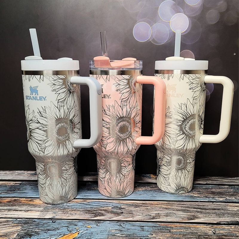 Sunflower Stanley, **FREE KEYCHAIN, Engraved 40 oz Tumbler, Engraved Stanley, Full Wrap, Sunflower, Quencher H2.0, Personalized Stanley (30oz Fog H2.0, Sunflower Only)