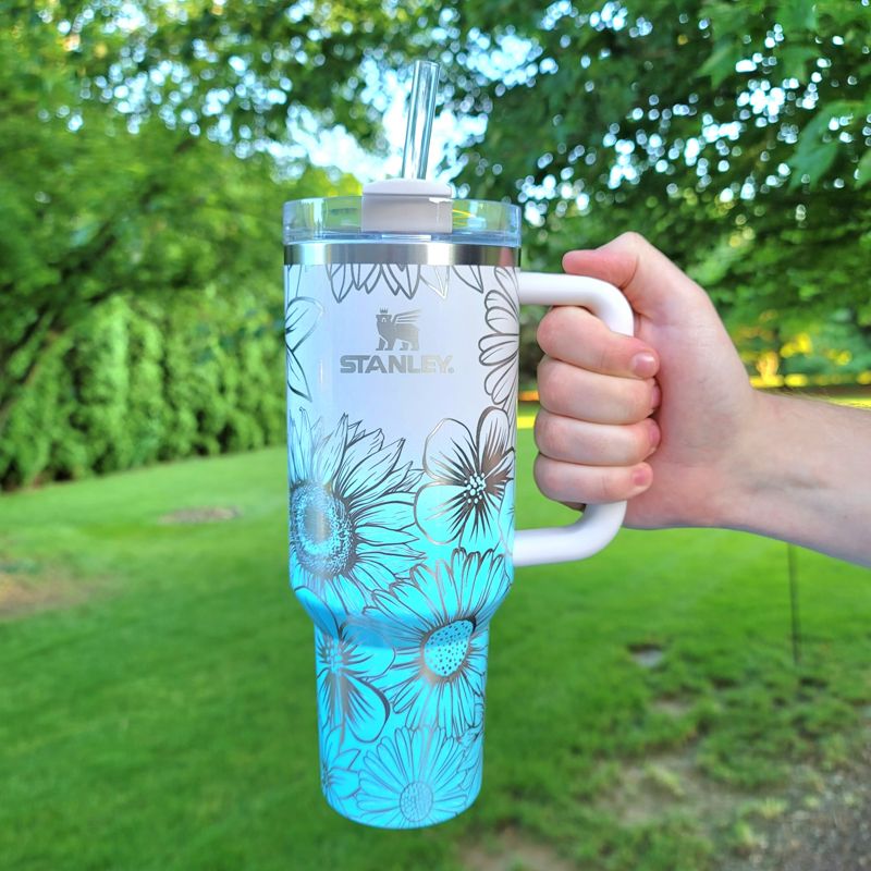 Wildflower Stanley, **FREE KEYCHAIN, 40 oz Tumbler, Engraved Stanley, Full Wrap, Sunflower Stanley, Flowers Stanley (30oz Fog, Wildflower)