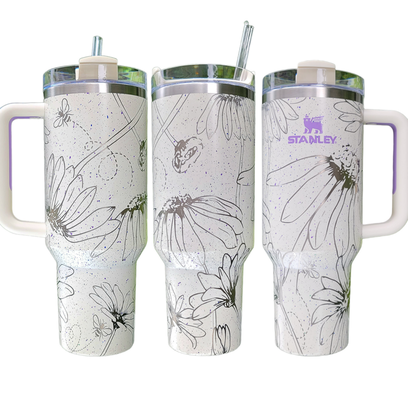 Daisy Stanley, Bumble Bee Stanley, Bee Stanley, Wildflower Engraved Tumbler, Flower Lover, Spring Themed, Custom Gardener, Florist Gift (30oz Fog H2.0, Daisy Only)