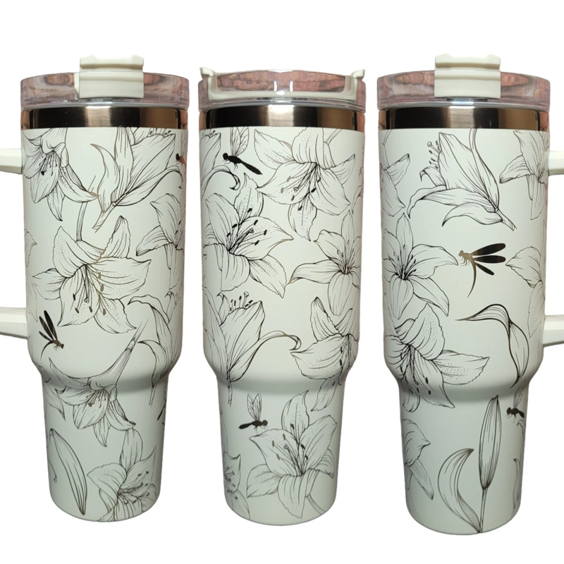 Lily Stanley, Lillies Stanley, Dragonfly Stanley, Engraved 40oz Tumbler, Dragonfly Tumbler, Lily Tumbler, Full Wrap Wildflower and Dragonfly (30oz Fog H2.0, Lily Only)