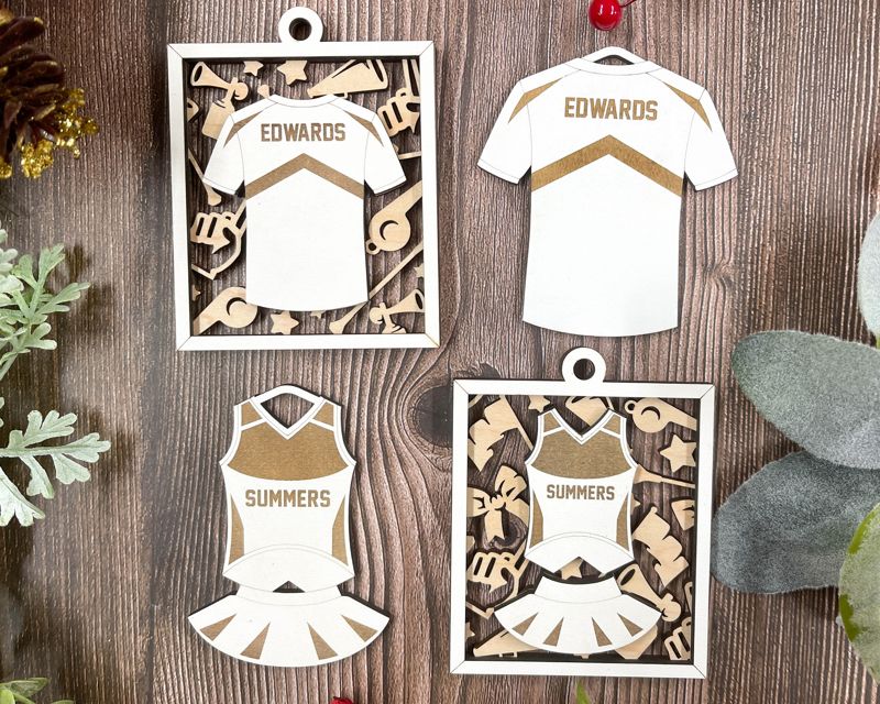 Personalized Jersey Style Sports Ornaments for School and College Kids - Custom Engraved, Two-Layered, and Color Options - Perfect for Baseball, Basketball, Football, and More!