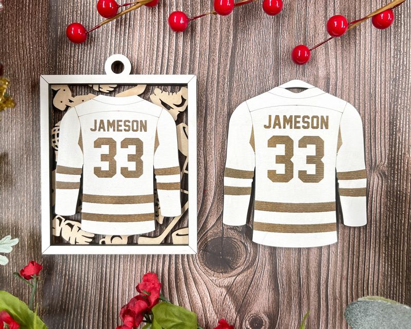 Personalized Jersey Style Sports Ornaments for School and College Kids - Custom Engraved, Two-Layered, and Color Options - Perfect for Baseball, Basketball, Football, and More!