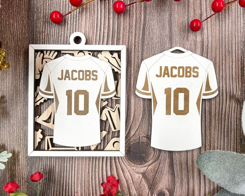 Personalized Jersey Style Sports Ornaments for School and College Kids - Custom Engraved, Two-Layered, and Color Options - Perfect for Baseball, Basketball, Football, and More!