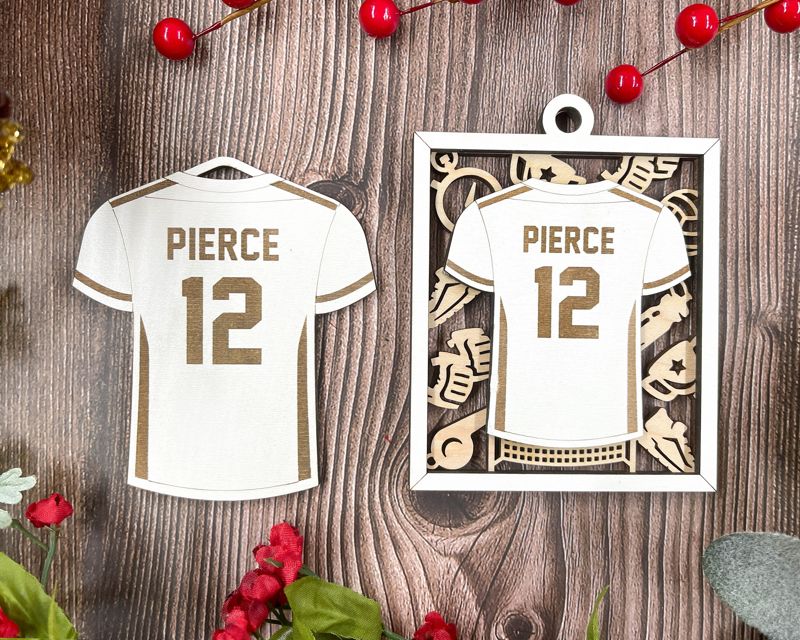 Personalized Jersey Style Sports Ornaments for School and College Kids - Custom Engraved, Two-Layered, and Color Options - Perfect for Baseball, Basketball, Football, and More!
