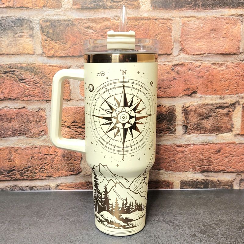 Not All Who Wander Are Lost Tumbler, Copper Engraved Tumbler, Copper and Cream, 40oz Tumbler, Wanderer, Mountain Scene (Black Copper)