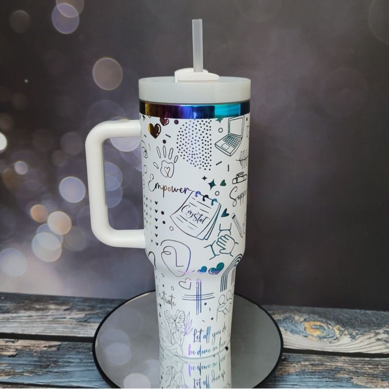 Social Worker Tumbler, 40oz Rainbow Tumbler, Mental Health Matters, Empowerment Cup, Holographic Tumbler, Laser Engraved Holographic Tumbler (Black Rainbow | Design Only)