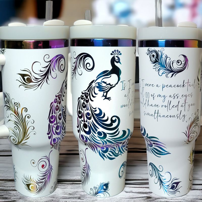 Peacock 40oz  Oil Slick Tumbler (White Rainbow)