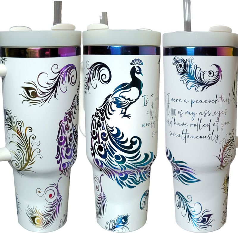 Peacock 40oz  Oil Slick Tumbler (White Rainbow)