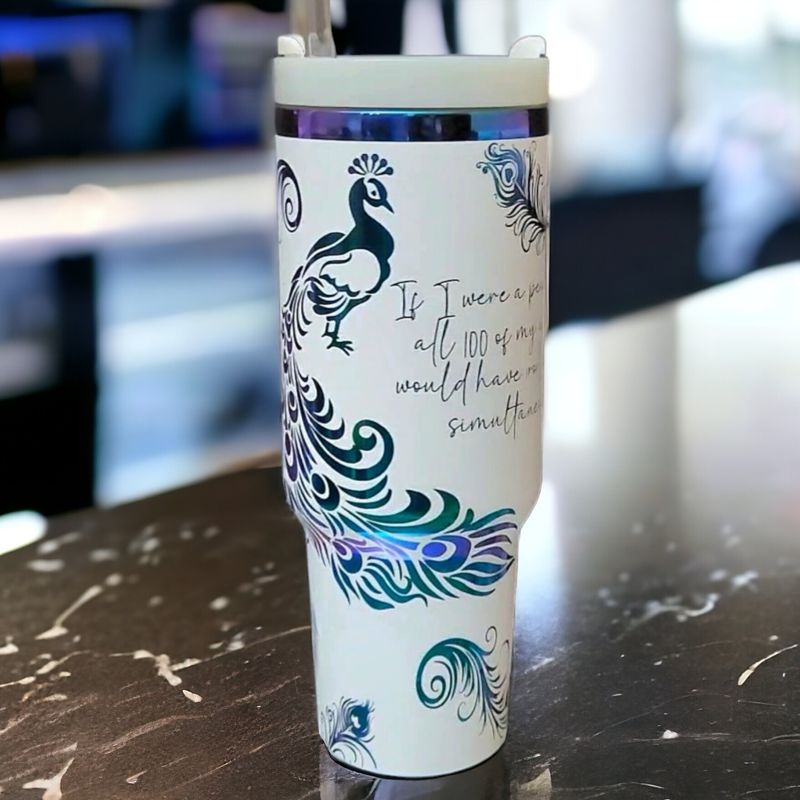 Peacock 40oz  Oil Slick Tumbler (White Rainbow)