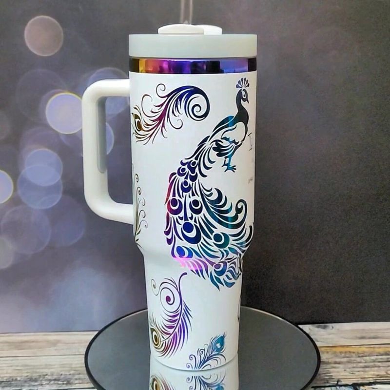 Peacock 40oz  Oil Slick Tumbler (White Rainbow)
