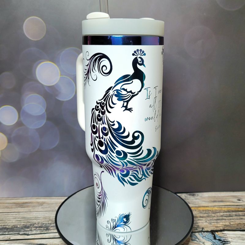 Peacock 40oz  Oil Slick Tumbler (White Rainbow)