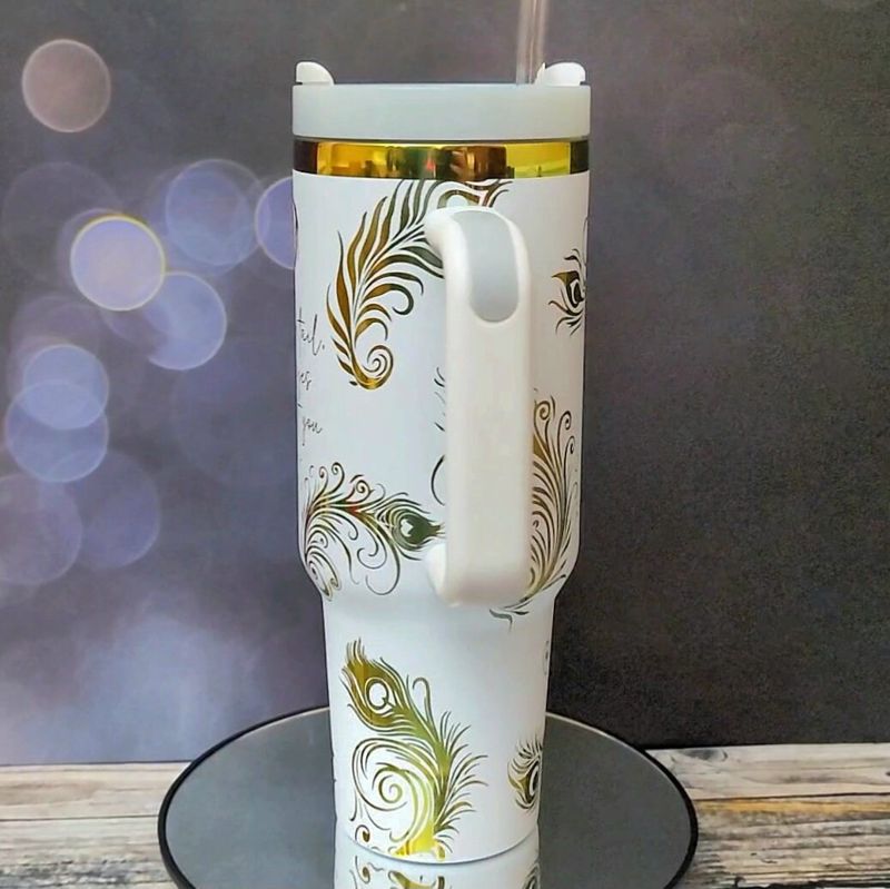 Peacock 40oz  Oil Slick Tumbler (White Rainbow)