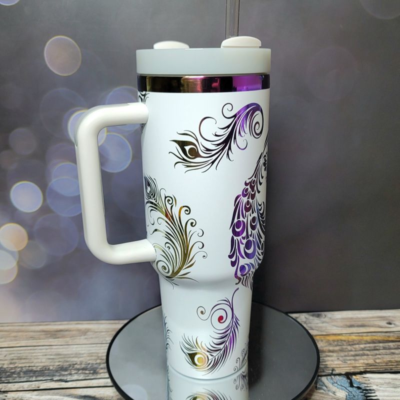 Peacock 40oz  Oil Slick Tumbler (White Rainbow)