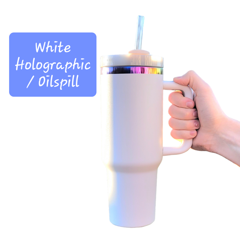 Peacock 40oz  Oil Slick Tumbler (White Rainbow)