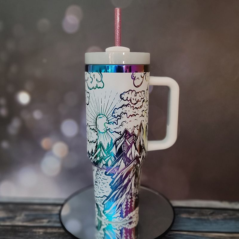 Mystical Mountain Tumbler - Personalized 40oz Stainless Steel Mug with Straw (Black Rainbow | Design Only)