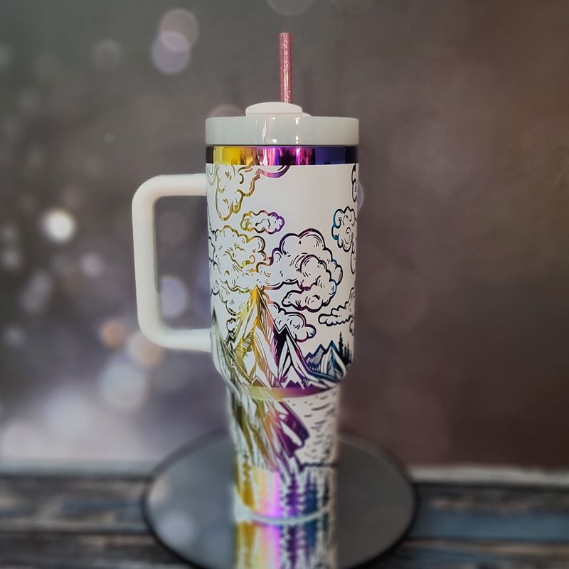 Mystical Mountain Tumbler - Personalized 40oz Stainless Steel Mug with Straw (Black Rainbow | Design Only)
