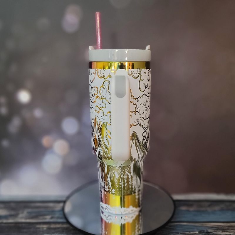 Mystical Mountain Tumbler - Personalized 40oz Stainless Steel Mug with Straw (Black Rainbow | Design Only)