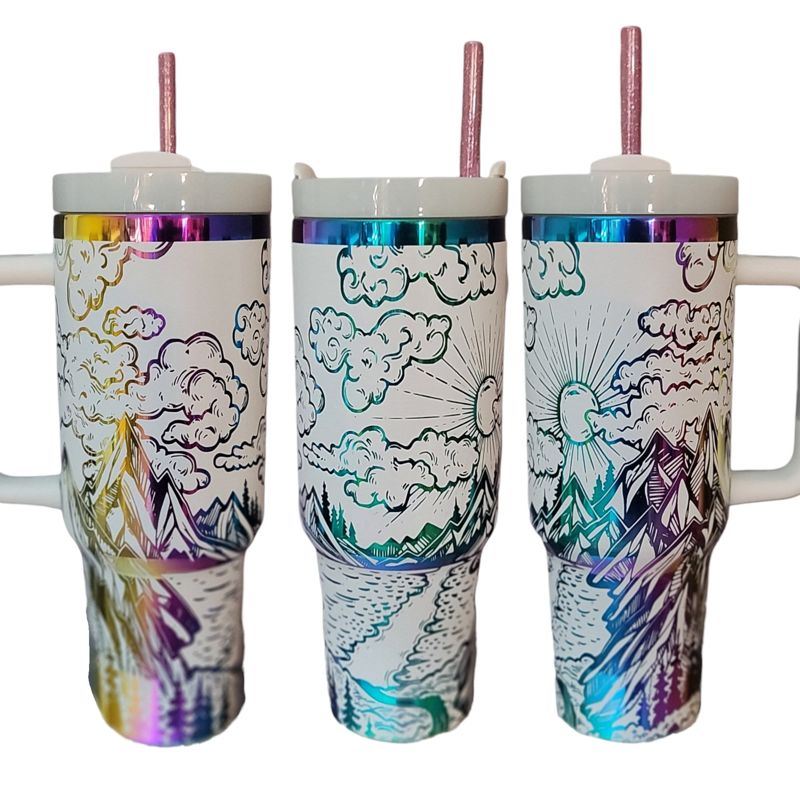 Mystical Mountain Tumbler - Personalized 40oz Stainless Steel Mug with Straw (Black Rainbow | Design Only)