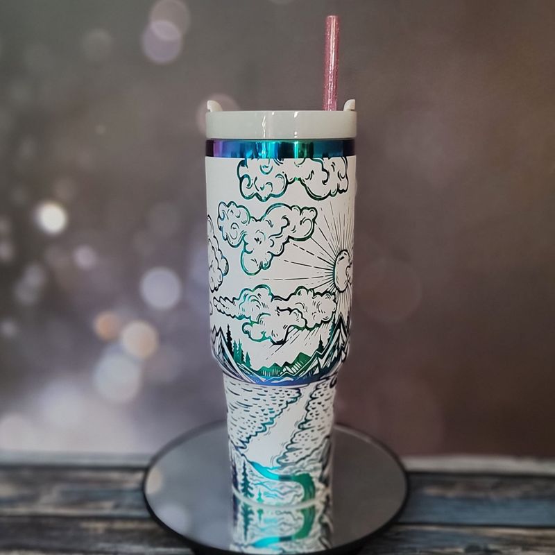 Mystical Mountain Tumbler - Personalized 40oz Stainless Steel Mug with Straw (Black Rainbow | Design Only)