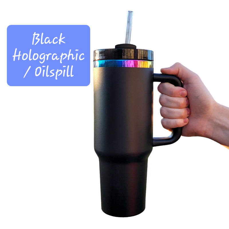 Mystical Mountain Tumbler - Personalized 40oz Stainless Steel Mug with Straw (Black Rainbow | Design Only)