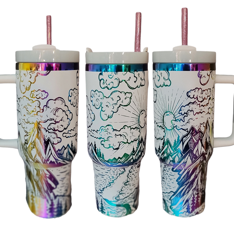 Mystical Mountain Tumbler - Personalized 40oz Stainless Steel Mug with Straw (Black Rainbow | Design Only)