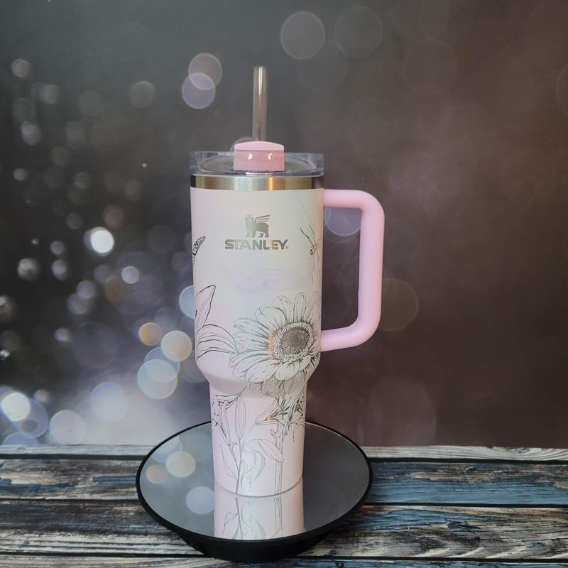 40oz Stanley Tumbler | Floral Sunflower and Lily Design | Perfect Gift for Gardeners & Nature Lovers (Charcoal H2.0 | Design Only)