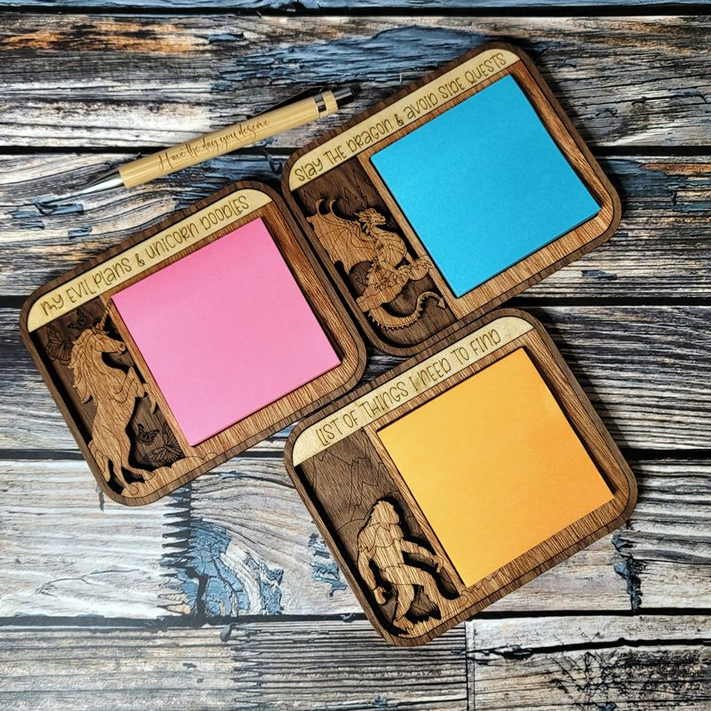 Bigfoot Post-it Note Holder Custom Wooden Desk Organizer with Engraving Option