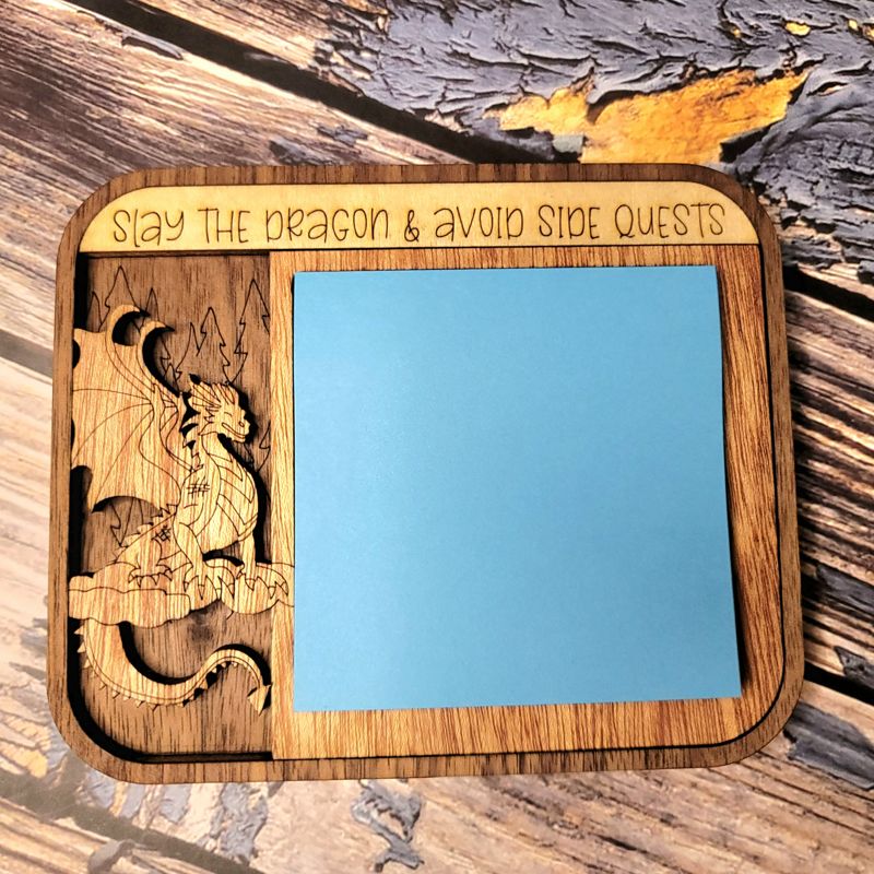 Custom Wooden Dragon Post-it Note Holder Desk Organizer with Engraving