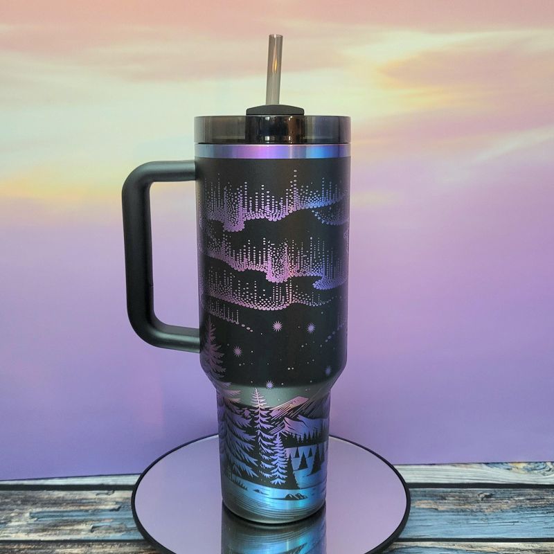 Northern Lights Stanley Chroma Tumbler | 40oz Engraved Aurora Borealis & Mountain Design