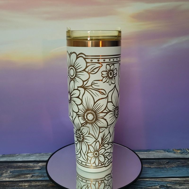 Copper Tooled Leather Wildflower Tumbler with Paisley Design - Add your branding (Black Copper | Design Only)