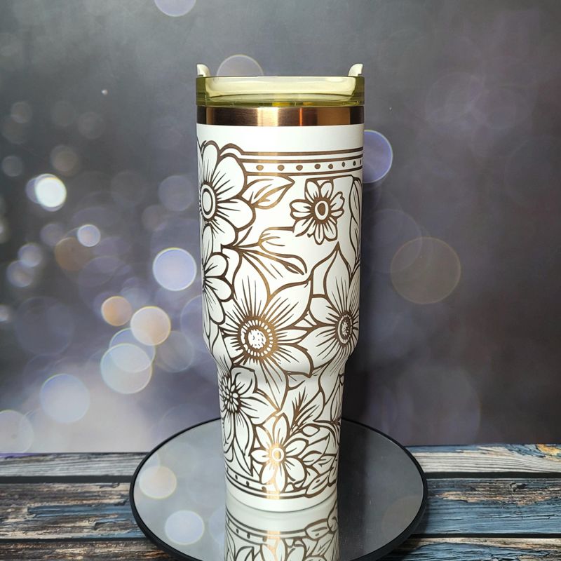 Copper Tooled Leather Wildflower Tumbler with Paisley Design - Add your branding (Black Copper | Design Only)
