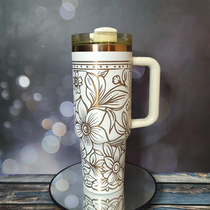 Copper Tooled Leather Wildflower Tumbler with Paisley Design - Add your branding (Black Copper | Design Only)