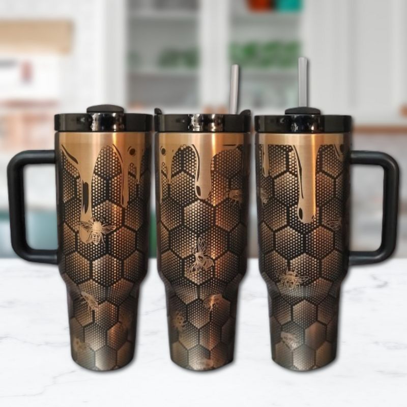 Custom Honeycomb Tumbler Copper Engraved Nature Lover Gift Cup (Black Copper | Design Only)
