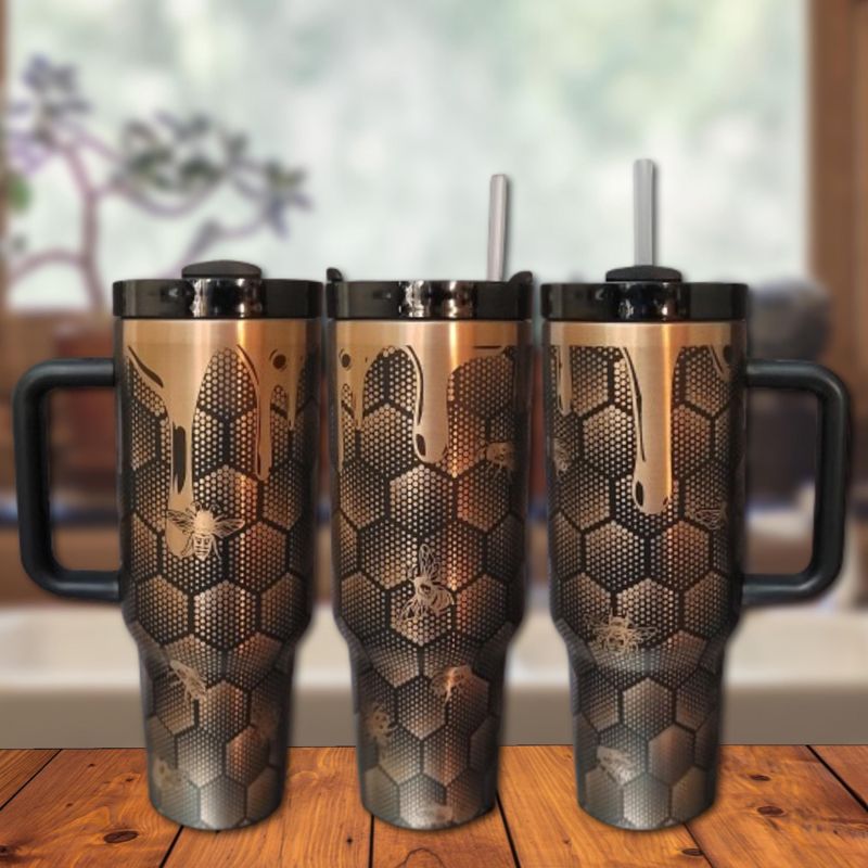 Custom Honeycomb Tumbler Copper Engraved Nature Lover Gift Cup (Black Copper | Design Only)