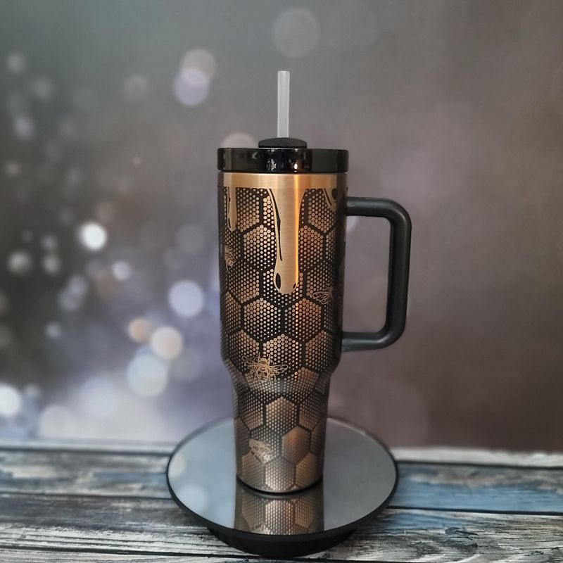 Custom Honeycomb Tumbler Copper Engraved Nature Lover Gift Cup (Black Copper | Design Only)