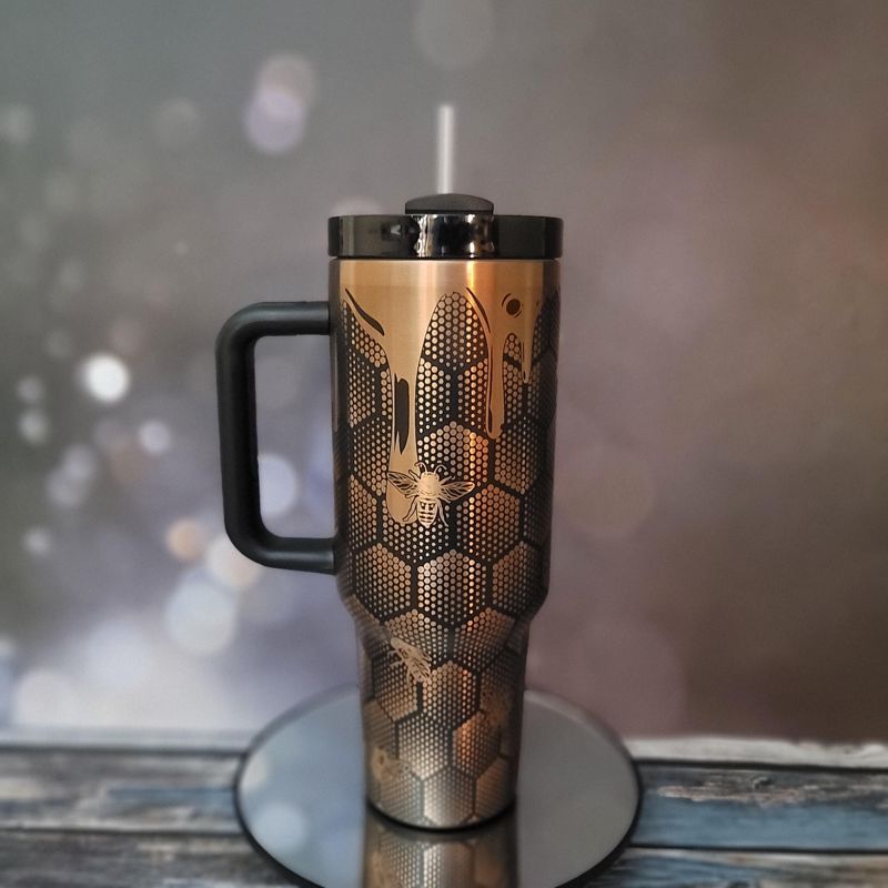 Custom Honeycomb Tumbler Copper Engraved Nature Lover Gift Cup (Black Copper | Design Only)