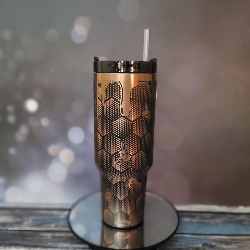 Custom Honeycomb Tumbler Copper Engraved Nature Lover Gift Cup (Black Copper | Design Only)
