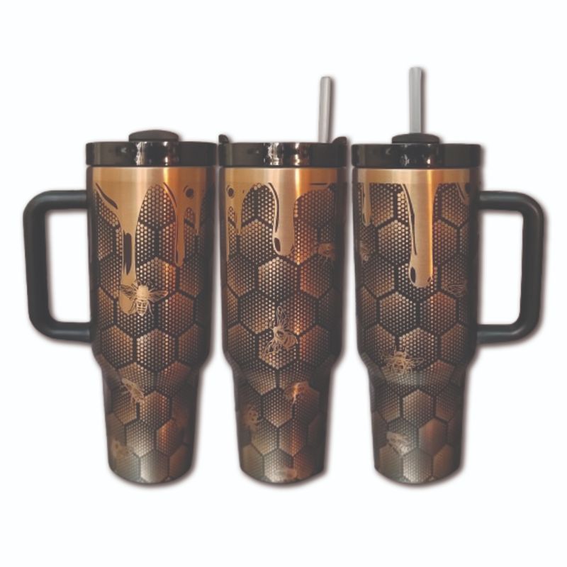 Custom Honeycomb Tumbler Copper Engraved Nature Lover Gift Cup (Black Copper | Design Only)
