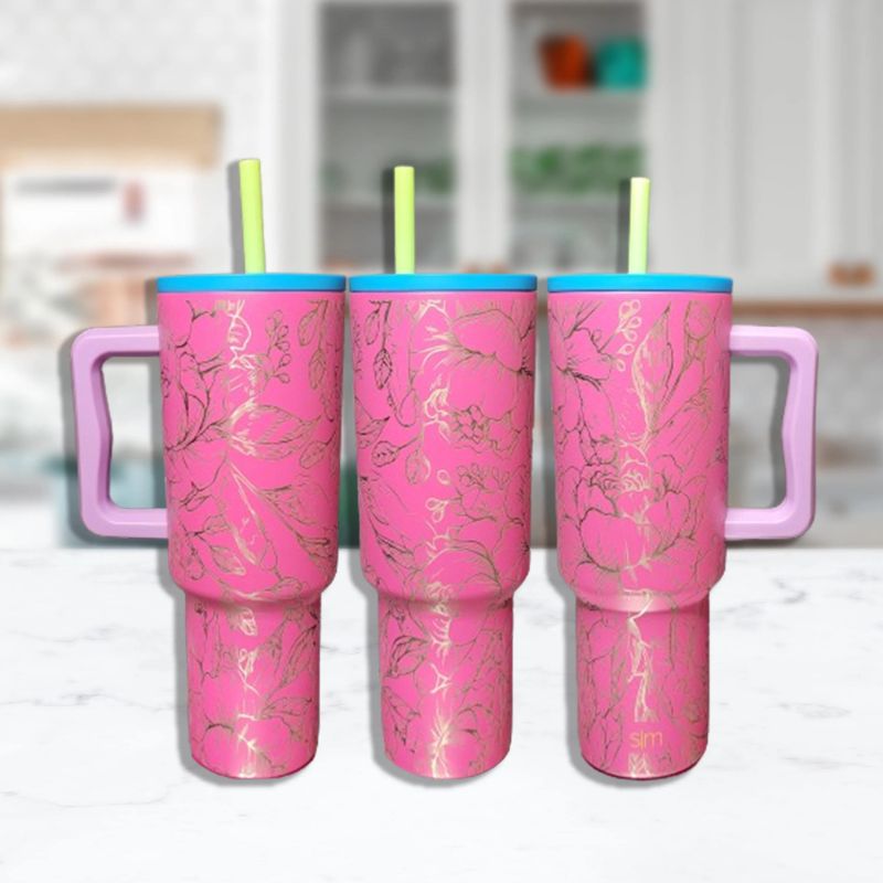 NSFW Engraved Simple Modern‑Style 40oz Tumbler with Handle – Floral Line Art, Laser‑Etched Adult Humor Travel Mug (80s Mix Trek)