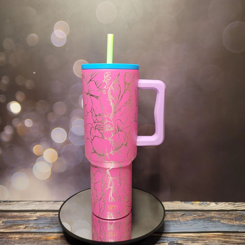 NSFW Engraved Simple Modern‑Style 40oz Tumbler with Handle – Floral Line Art, Laser‑Etched Adult Humor Travel Mug (80s Mix Trek)