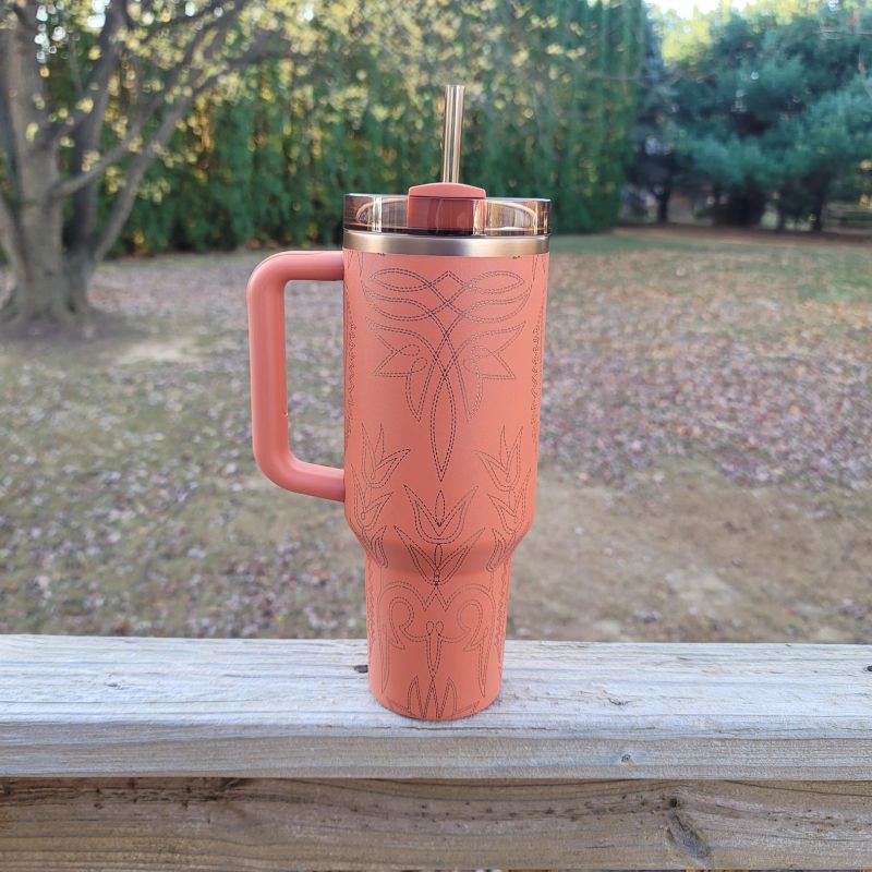 Yeehaw! Western Cowboy Boot Stitching Engraved Tumbler (30oz Fog | Design Only)
