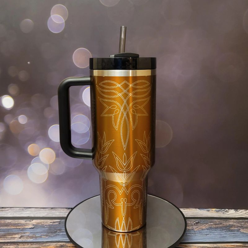 Yeehaw! Western Cowboy Boot Stitching Engraved Tumbler (30oz Fog | Design Only)
