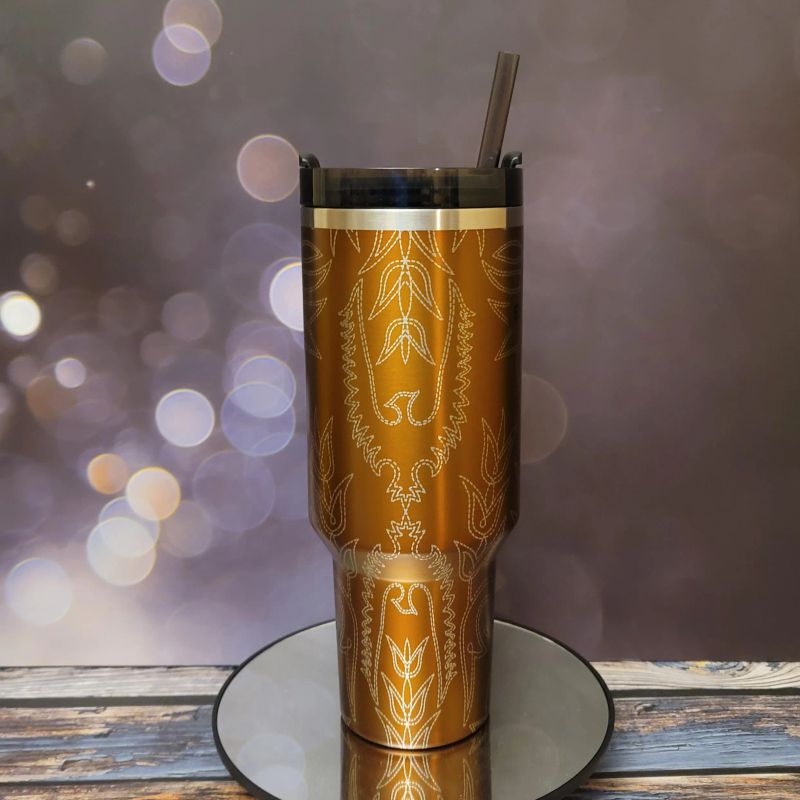 Yeehaw! Western Cowboy Boot Stitching Engraved Tumbler (30oz Fog | Design Only)