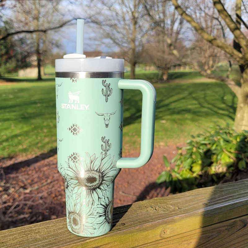 Sunflower Aztec Stanley, **FREE KEYCHAIN, Engraved 40 oz Tumbler, Engraved Stanley, Full Wrap, Sunflower, Aztec Stanley (30oz Fog, Aztec Only)