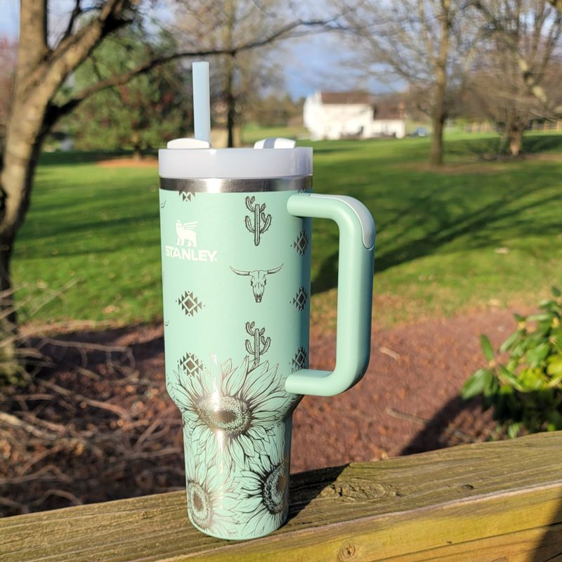 Sunflower Aztec Stanley, **FREE KEYCHAIN, Engraved 40 oz Tumbler, Engraved Stanley, Full Wrap, Sunflower, Aztec Stanley (30oz Fog, Aztec Only)