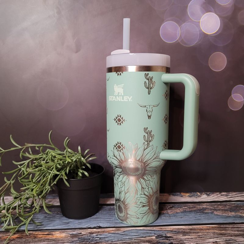 Sunflower Aztec Stanley, **FREE KEYCHAIN, Engraved 40 oz Tumbler, Engraved Stanley, Full Wrap, Sunflower, Aztec Stanley (30oz Fog, Aztec Only)