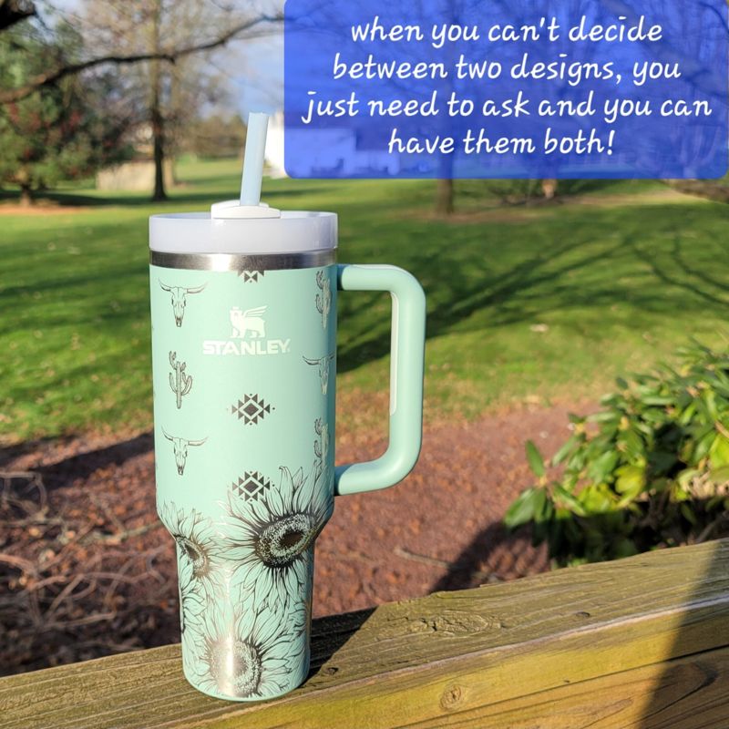 Sunflower Aztec Stanley, **FREE KEYCHAIN, Engraved 40 oz Tumbler, Engraved Stanley, Full Wrap, Sunflower, Aztec Stanley (30oz Fog, Aztec Only)